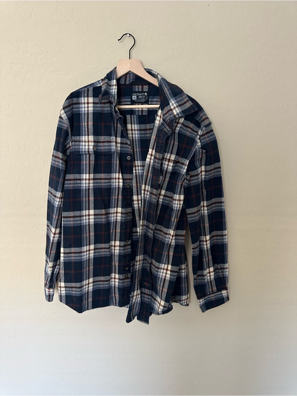 Carhartt Men’s Navy Plaid Button-Up Shirt XL